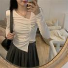 Long-sleeve Asymmetrical Ruched T-shirt