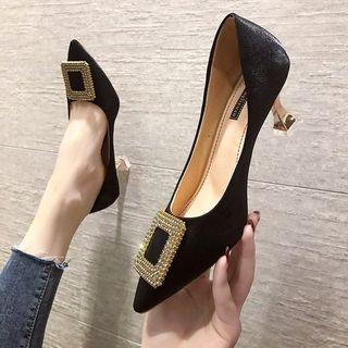 Rhinestone Buckle Pointy-toe Pumps
