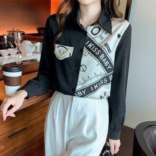 Lettering Print Faux Pearl Shirt
