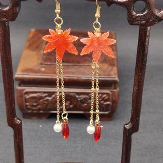 Leaf Fringed Drop Earring 1 Pair - T42 - Gold - One Size