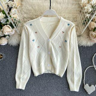 Embroidered Argyle Knit Jacket