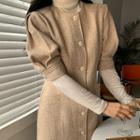 Buttoned Long Tweed Dress Cream - One Size