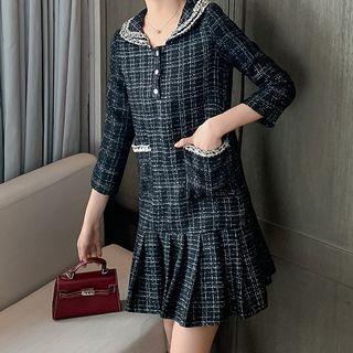 Long-sleeve Plaid A-line Mini Skirt