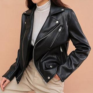 Zipped Faux-leather Rider Jacket Black - One Size