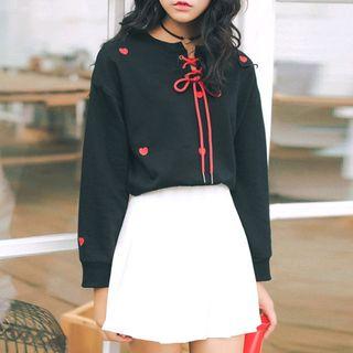 Lace-up Sweatshirt / Mini A-line Pleated Skirt / Set