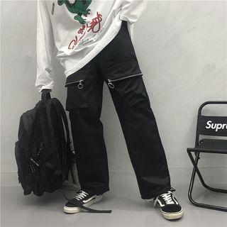Drawstring Front Pocket Straight-cut Pants