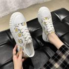 Round-toe Lace-up Printed Canvas Sneakers
