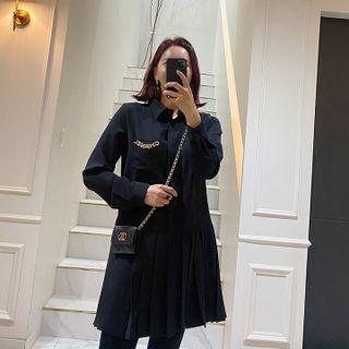 Hidden-button Pleat-hem Shirtdress