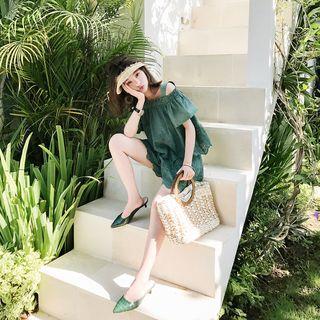 Set: Off-shoulder Eyelet-lace Top + Skort