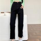 High-waist Frayed Slit Straight Leg Cropped Jeans