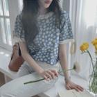 Short Sleeve Floral Print Knit Cropped Top