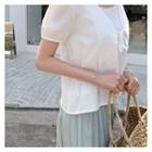Set: Short-sleeve Tie-front Cardigan + Camisole Top White - One Size