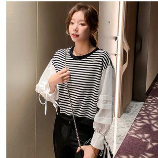 Mock Two Piece Striped Sweater Stripe - Black - One Size