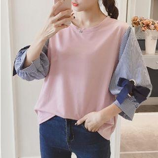 Striped Panel Balloon-sleeve T-shirt