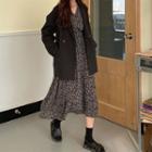 Long Sleeve V-neck Floral Print Chiffon Dress