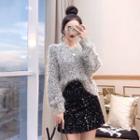 Set: Plain Sweater + Glitter Mini A-line Skirt