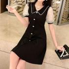 Mesh Puff-sleeve Panel A-line Dress