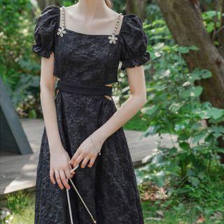 Square Neck Cutout Midi A-line Dress