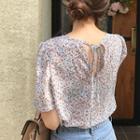 Tie-back Floral Blouse Light Blue - One Size