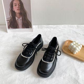 Faux Pearl Lace-up Shoes