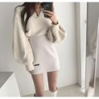 V-neck Sweater / Mini Fitted Skirt