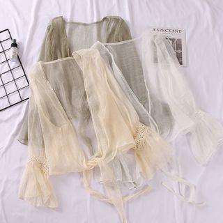 Crochet Trim Tie-front Mesh Jacket