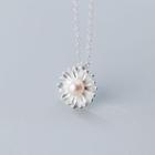 925 Sterling Silver Faux Pearl Flower Pendant Necklace S925 Silver - Necklace - White - One Size