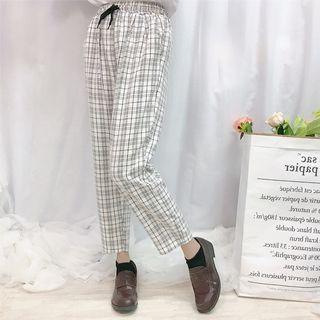 Drawstring Waist Plaid Cropped Pants As Shown In Figure - One Size