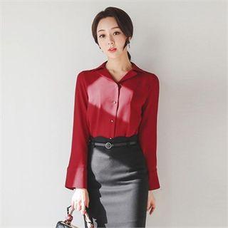 Open-placket Metal-button Blouse