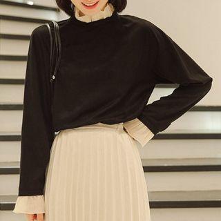 Long-sleeve Mock-neck Faux Suede Top
