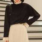 Long-sleeve Mock-neck Faux Suede Top