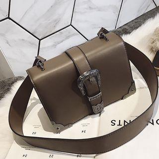 Faux-leather Buckled Flap Cross Bag