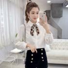 Long-sleeve Plain Tie-neck Shirt