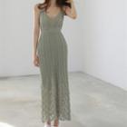 Spaghetti-strap V-neck Knit Maxi A-line Dress