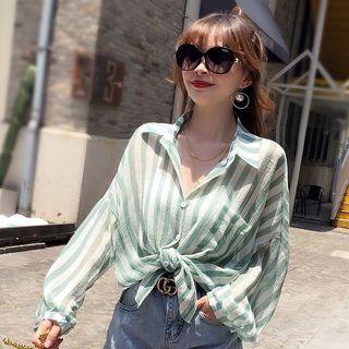 Striped Long-sleeve Chiffon Light Jacket