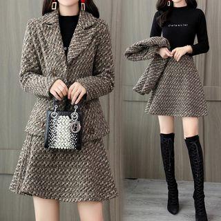 Set: Double-breasted Tweed Jacket + Mini A-line Tweed Skirt
