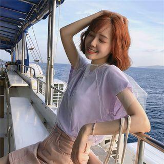 Set: Short-sleeve T-shirt + Sheer Panel Top