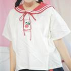 Flower Embroidered Sailor Collar Short Sleeve T-shirt