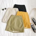 Slit-side Faux-leather Mini Skirt