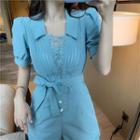 Short-sleeve Lace Panel Wide-leg Playsuit