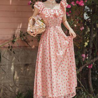 Short-sleeve Strawberry Midi A-line Dress