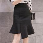 High-waist Ruffled Hem Pencil Skirt