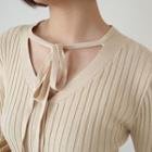 Button Down Ribbed Knit Long-sleeve Top