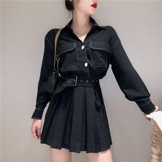 Pocket-detail Shirt / Pleated Skirt