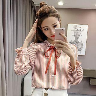 Striped Tie-neck Chiffon Shirt