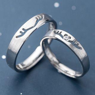 925 Sterling Silver Cutout Deer Horn Open Ring 1 Pair - Open Ring - S925 Sterling Silver - One Size