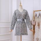 Sequined Long-sleeve Party Dress