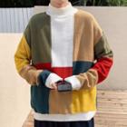 Mock-neck Oversize Contrast Knit Sweater