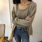 Set: Cardigan + Knit Tank Top Set - Gray - One Size