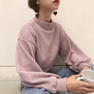 Mock-neck Ribbed Sweatshirt